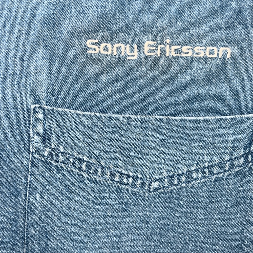 Hatteras Concepts Denim Long Sleeve Button Collar 2XL Sony Ericsson Logo • NWOT - Picture 2 of 9